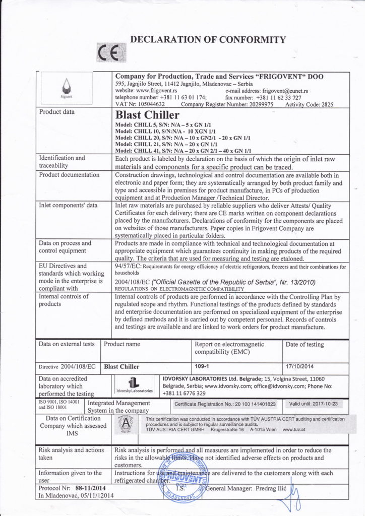 Frigovent - CE - declaration of conformity