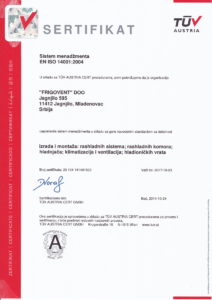 Frigovent - TUV 14001-2004 sertifikat